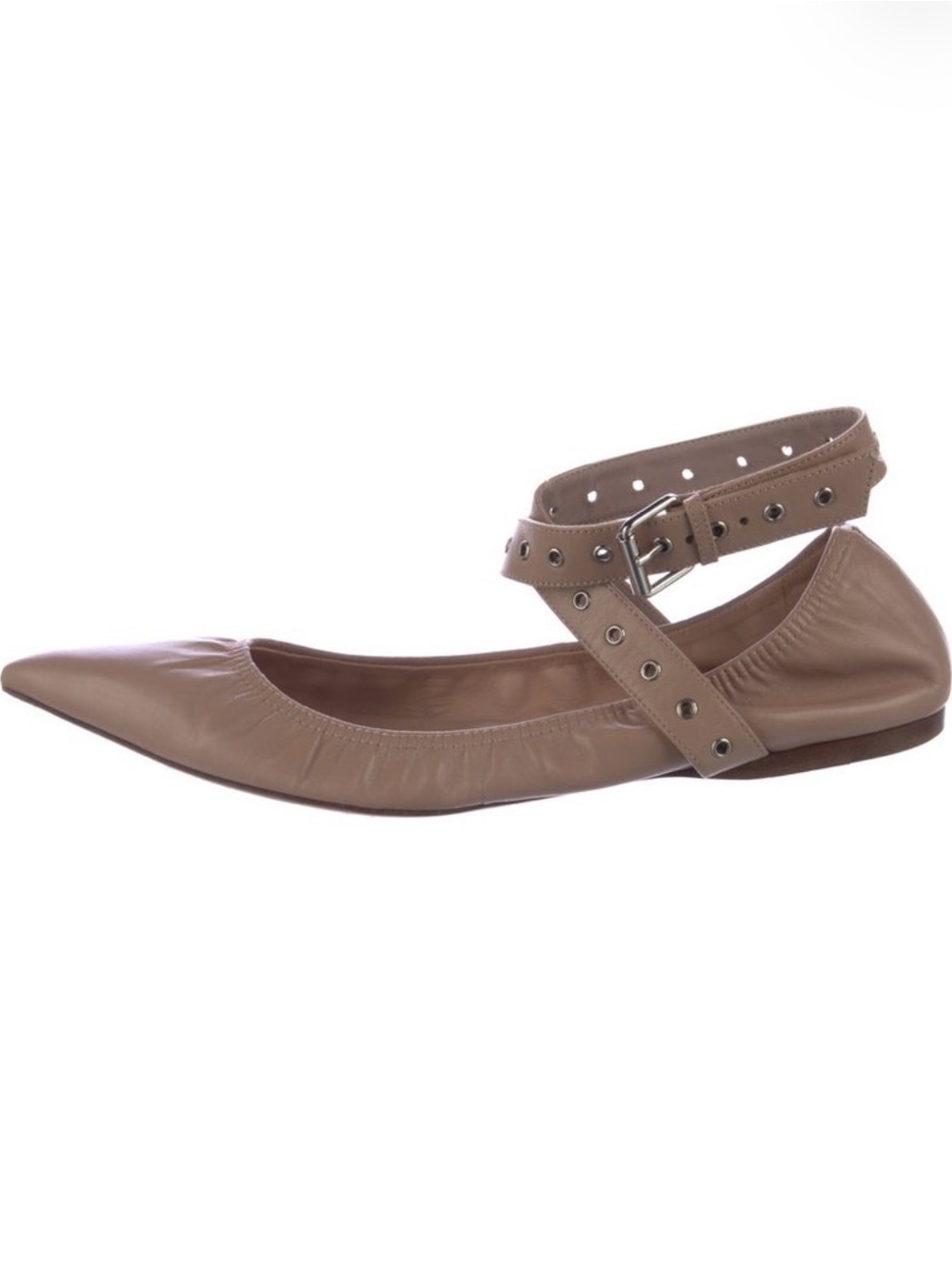 Valentino Taupe Pointed-Toe Double Ankle Strap Flat